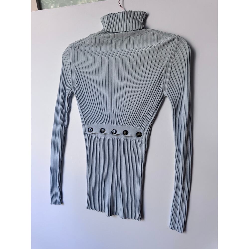 Proenza Schouler main line Ice Blue Ribbed Knit Turtleneck Sweater Cutout XS